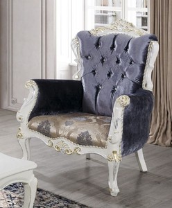 Casa Padrino poltrona barocco di lusso viola / multicolore / bianco / oro - Magnifica poltrona da soggiorno in legno massello con strass e motivi eleganti - Mobili da soggiorno barocchi