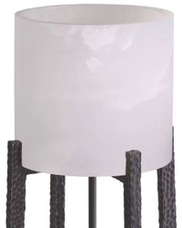 Casa Padrino lampada da tavolo di lusso bronzo / alabastro 29 x 29 x A. 68,5 cm - Lampada da scrivania in metallo con paralume tondo in alabastro - Luci di Lusso