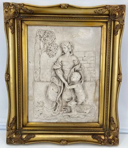 Barock Antik Stil Wand Deko Wandbild Wandrelief mit Rahmen Grau Gold Baroque Antique Style Wall Decoration Mural Relief with Frame Gray Gold
