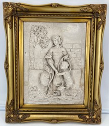 Casa Padrino baroque wall relief gray / gold 44.5 x H. 55 cm - Antique style wall decoration stone relief with magnificent frame - Decorative accessories in baroque style - Baroque wall decoration