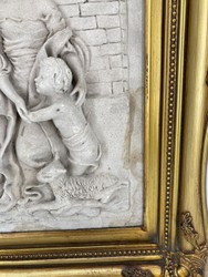 Casa Padrino baroque wall relief gray / gold 44.5 x H. 55 cm - Antique style wall decoration stone relief with magnificent frame - Decorative accessories in baroque style - Baroque wall decoration