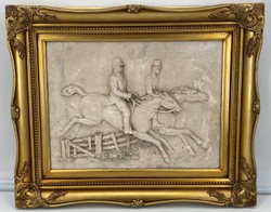 Casa Padrino relief mural baroque gris / or 55 x H. 44,5 cm - Décoration murale de style antique relief en pierre avec cadre magnifique - Accessoires de décoration de style baroque