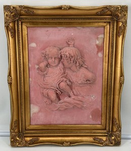 Barock Antik Stil Wand Deko Wandbild Wandrelief mit Rahmen Rosa Gold Baroque Antique Style Wall Decoration Mural Relief with Frame Pink Gold