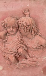 Casa Padrino baroque wall relief pink / gold 44.5 x H. 55 cm - Antique style wall decoration stone relief with magnificent frame - Decorative accessories in baroque style - Baroque wall decoration