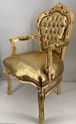 Barock Kunstleder Esszimmerstuhl mit Armlehnen Gold Baroque Faux Leather Dining Chair with Armrests Gold