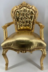 Barock Kunstleder Esszimmerstuhl mit Armlehnen Gold Baroque Faux Leather Dining Chair with Armrests Gold