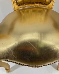 Barock Kunstleder Esszimmerstuhl mit Armlehnen Gold Baroque Faux Leather Dining Chair with Armrests Gold