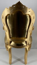 Barock Kunstleder Esszimmerstuhl mit Armlehnen Gold Baroque Faux Leather Dining Chair with Armrests Gold