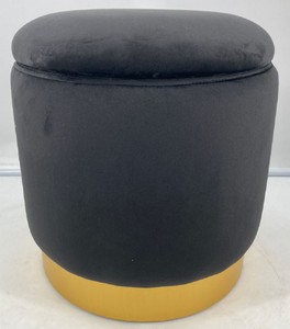 Casa Padrino luxury stool gray / gold Ø 41 x H. 43 cm - Round velvet stool with lid and storage space - Living room furniture
