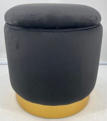 Casa Padrino tabouret de luxe gris / or Ø 41 x H. 43 cm - Tabouret rond en velours avec couvercle et rangements - Mobilier de Salon