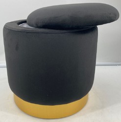 Casa Padrino tabouret de luxe gris / or Ø 41 x H. 43 cm - Tabouret rond en velours avec couvercle et rangements - Mobilier de Salon