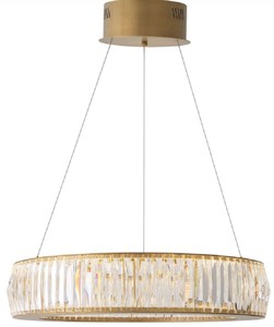 Casa Padrino lustre LED de luxe laiton antique Ø 63 x H. 13-200 cm - Lustre de salon rond avec verre cristal - Qualité de Luxe