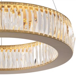 Casa Padrino lustre LED de luxe laiton antique Ø 63 x H. 13-200 cm - Lustre de salon rond avec verre cristal - Qualité de Luxe