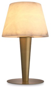 Casa Padrino luxury table lamp antique brass / alabaster Ø 20 x H. 50.5 cm - Round metal desk lamp with alabaster lampshade - Luxury Collection