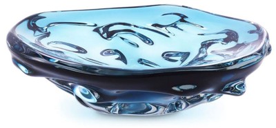 Casa Padrino cuenco de vidrio de lujo azul Ø 27,5 x A. 7 cm - Frutero decorativo de vidrio soplado a mano - Accesorios decorativos de vidrio - Colección de Lujo