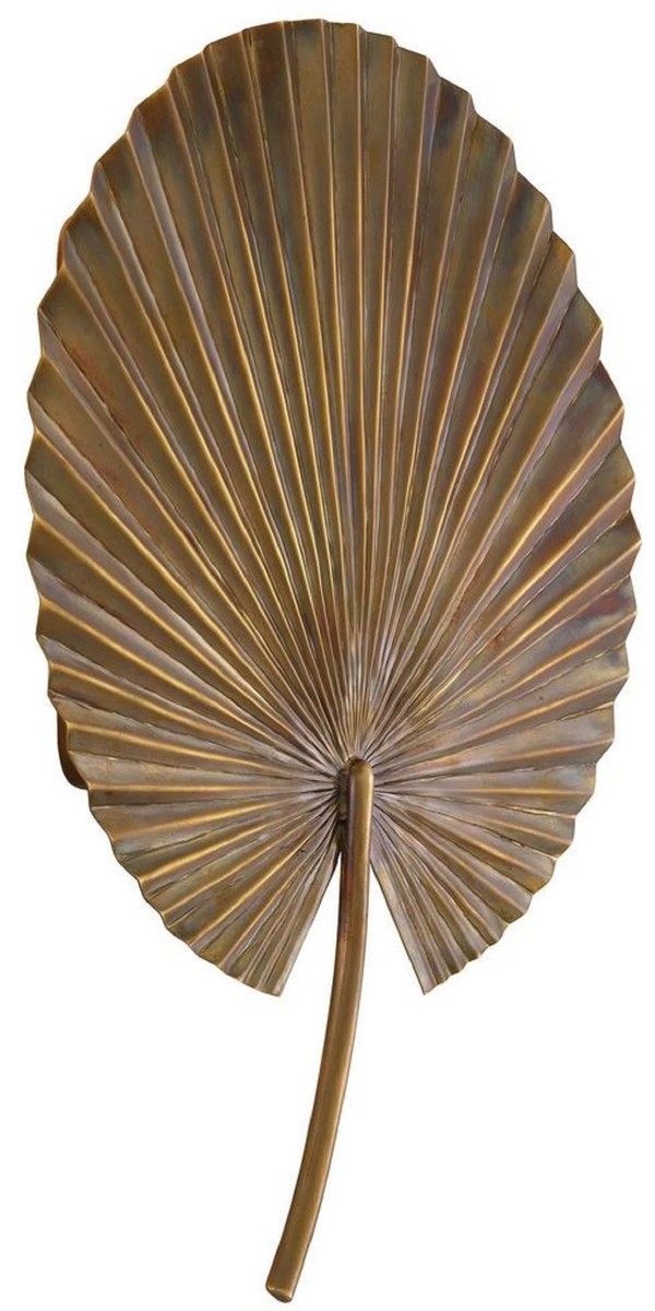 Casa Padrino lampada da parete di lusso ottone vintage 30,5 x 8,5 x A. 40 cm - Lampada da parete in ottone in foglia di palma design - Lampada Hotel & Restaurant