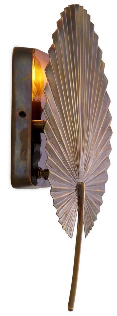 Casa Padrino lampada da parete di lusso ottone vintage 30,5 x 8,5 x A. 40 cm - Lampada da parete in ottone in foglia di palma design - Lampada Hotel & Restaurant