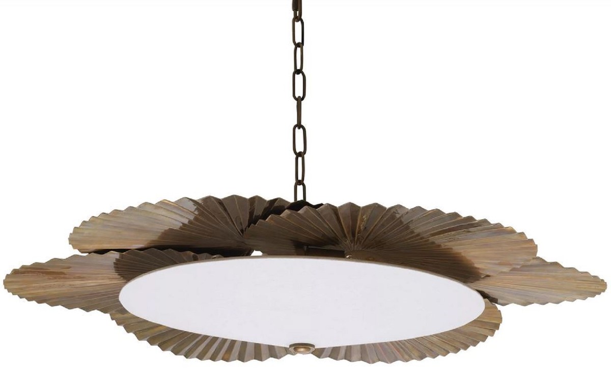Casa Padrino Luxury Chandelier Palm Leaves Vintage Brass / White Ø 95 x H. 18 cm - Hotel & Restaurant Chandelier - Luxury Collection