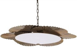 Casa Padrino Lámpara de Araña de Lujo Hojas de Palmera Latón Vintage / Blanco Ø 95 x A. 18 cm - Lámpara de Araña de Hotel & Restaurante - Colección de Lujo