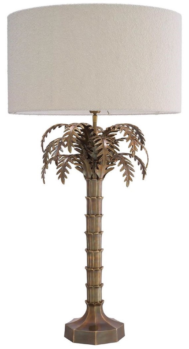 Casa Padrino luxury table lamp vintage brass / cream Ø 56 x H. 106 cm - Desk lamp in palm design - Luxury table lamps
