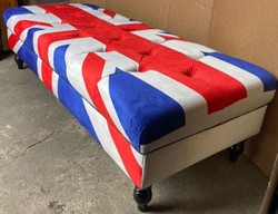 Casa Padrino Banc Chesterfield avec Drapeau Angleterre Royaume Uni 160 x 65 x H. 43 cm - Banc de Salon Chesterfield - Mobilier de salon Chesterfield