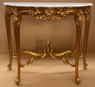 Casa Padrino console baroque de luxe or / blanc - Table console en bois massif fait main avec plateau en marbre - Mobilier Baroque - Qualité de Luxe - Fabriqué en Italie