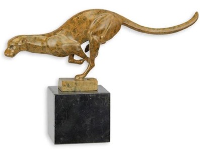 Casa Padrino figurine en bronze de luxe cougouar avec socle en marbre beige / noir 30,6 x 7,5 x H. 19,7 cm - Sculpture en bronze - Figure décorative - Figure animalière - Accessoires de décoration