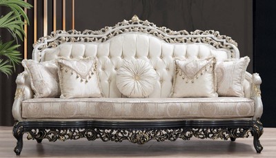 Casa Padrino canapé baroque de luxe crème / beige / blanc / gris / or - Magnifique canapé de salon avec motif élégant - Mobilier baroque salon & hôtel - Noble & Magnifique