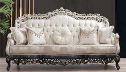 Casa Padrino divano barocco di lusso crema / beige / bianco / grigio / oro - Magnifico divano da soggiorno con motivo elegante - Mobili barocchi per soggiorno e hotel - Nobili e Magnifici