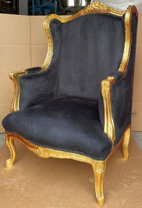 Casa Padrino baroque wing chair black / gold - Handmade antique style living room armchair - Antique style furniture - Baroque living room furniture