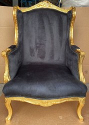 Casa Padrino baroque wing chair black / gold - Handmade antique style living room armchair - Antique style furniture - Baroque living room furniture