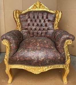 Casa Padrino sillón barroco multicolor / oro - Sillón de salón de madera maciza hecho a mano con cuero artificial - Sillón de salón de estilo antiguo - Muebles de salón barrocos