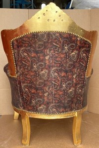 Casa Padrino Barock Sessel Mehrfarbig / Gold - Handgefertigter Massivholz Wohnzimmer Sessel mit Kunstleder - Antik Stil Wohnzimmer Sessel - Barock Wohnzimmer Möbel