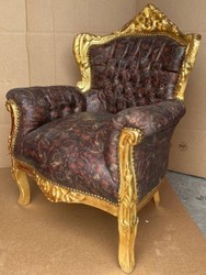 Casa Padrino baroque armchair multicolored / gold - Handmade solid wood living room armchair with faux leather - Antique style living room armchair - Baroque living room furniture