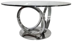 Runder Designer Esstisch Küchentisch mit Glasplatte Silber Round Designer Dining Table Kitchen Table with Glass Top Silver