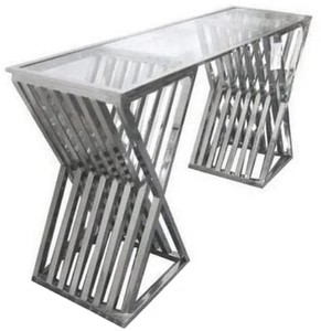 Luxus Designer Metall Konsole Konsolentisch mit Glasplatte Silber Luxury Designer Metal Console Table with Glass Top Silver