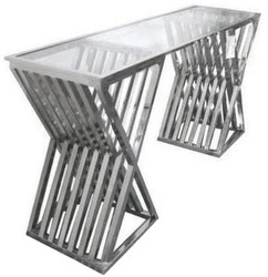 Casa Padrino luxury designer console silver 150 x 42 x H. 75 cm - Metal console table with glass top - Luxury designer living room furniture