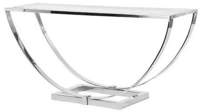 Casa Padrino consola de diseño de lujo plata 160 x 40 x A. 75 cm - Consola de metal con tapa de vidrio - Muebles de salón de diseño de lujo