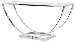 Casa Padrino luxury designer console silver 160 x 40 x H. 75 cm - Metal console table with glass top - Luxury designer living room furniture