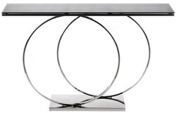 Luxus Designer Metall Konsole Konsolentisch mit Glasplatte Silber Schwarz Luxury Designer Metal Console Table with Glass Top Silver Black