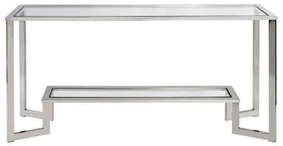 Casa Padrino consola de lujo plata 160 x 40 x A. 78 cm - Consola de metal con placas de vidrio - Muebles de salón - Muebles de lujo
