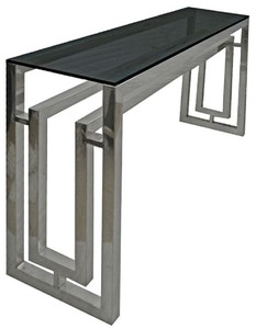 Casa Padrino consola de lujo plata / negro 150 x 38 x A. 75 cm - Mesa consola de metal con tapa de vidrio - Muebles de salón - Muebles de lujo