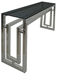 Casa Padrino consola de lujo plata / negro 150 x 38 x A. 75 cm - Mesa consola de metal con tapa de vidrio - Muebles de salón - Muebles de lujo