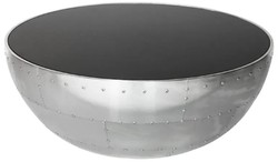 Casa Padrino luxury coffee table silver / black Ø 82 x H. 34 cm - Round aluminum living room table with glass top - Aluminum airplane aviator furniture - Living room furniture - Luxury furniture