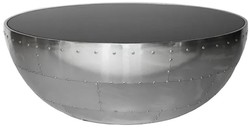 Casa Padrino luxury coffee table silver / black Ø 82 x H. 34 cm - Round aluminum living room table with glass top - Aluminum airplane aviator furniture - Living room furniture - Luxury furniture