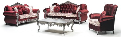 Casa Padrino Luxus Barock Sofa Bordeauxrot / Creme / Silber - Prunkvolles Wohnzimmer Sofa mit elegantem Muster und Glitzersteinen - Wohnzimmer Möbel im Barockstil - Barock Möbel - Edel & Prunkvoll