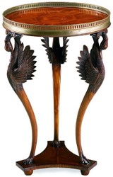 Casa Padrino table d'appoint Art Nouveau de luxe cygnes marron / noir / laiton Ø 51 x H. 76 cm - Table ronde en bois massif - Mobilier de salon - Mobilier Baroque & Art Nouveau