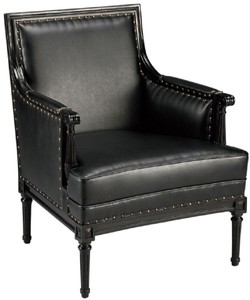 Luxus Jugendstil Leder Echtleder Wohnzimmer Sessel Schwarz Luxury Art Nouveau Leather Genuine Leather Living Room Armchair Black