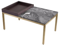 Casa Padrino table d'appoint de luxe laiton / marron / gris 70 x 40 x H. 35 cm - Table rectangulaire en laiton avec placage de noyer et plateau en marbre - Établissement de luxe - Meuble de luxe