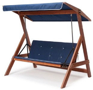 Casa Padrino altalena Hollywood di lusso blu / marrone - Altalena da giardino moderna resistente alle intemperie con tettoia parasole - Mobili da Giardino - Mobili da Terrazze - Mobili di Lusso